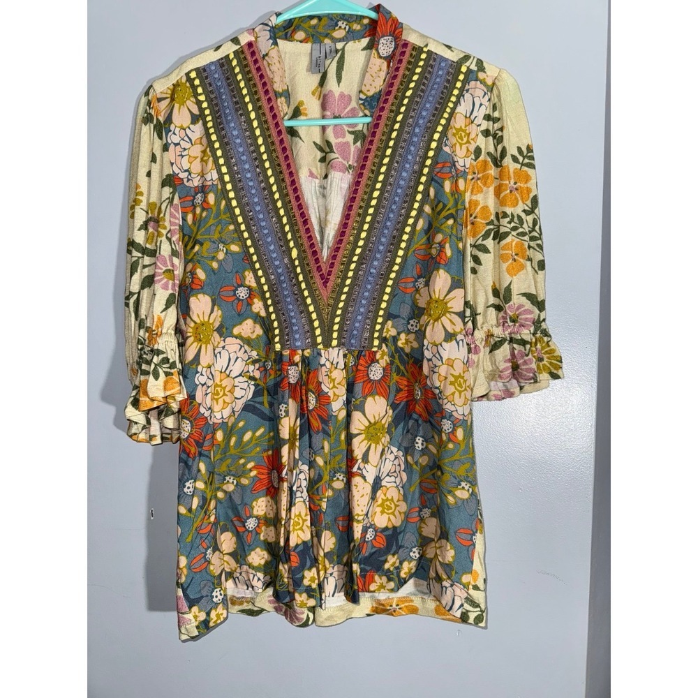 Blink London Stephanie floral woven ribbon‎ boho top XS